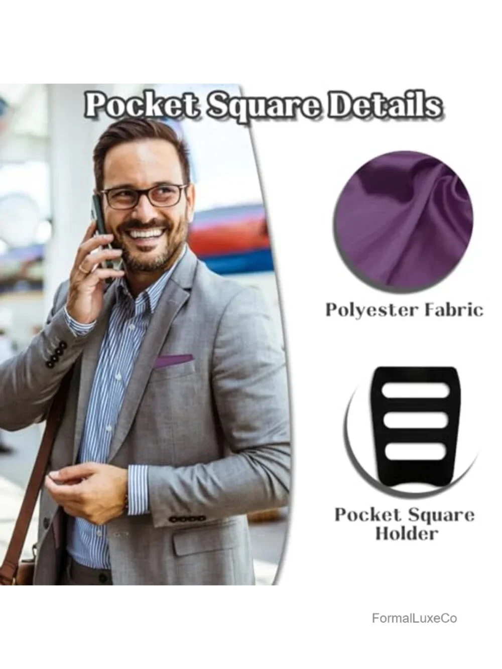Men's Silk Satin Pocket Square Handkerchief - Easy Fold, Elegant Suit Accessory